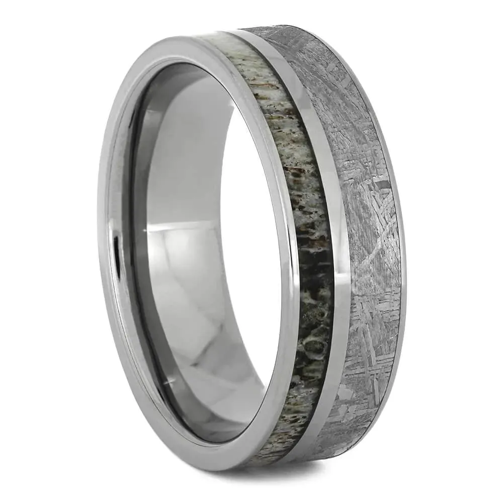 Unique Meteorite Wedding Ring Set with Rough Aquamarine Engagement Ring