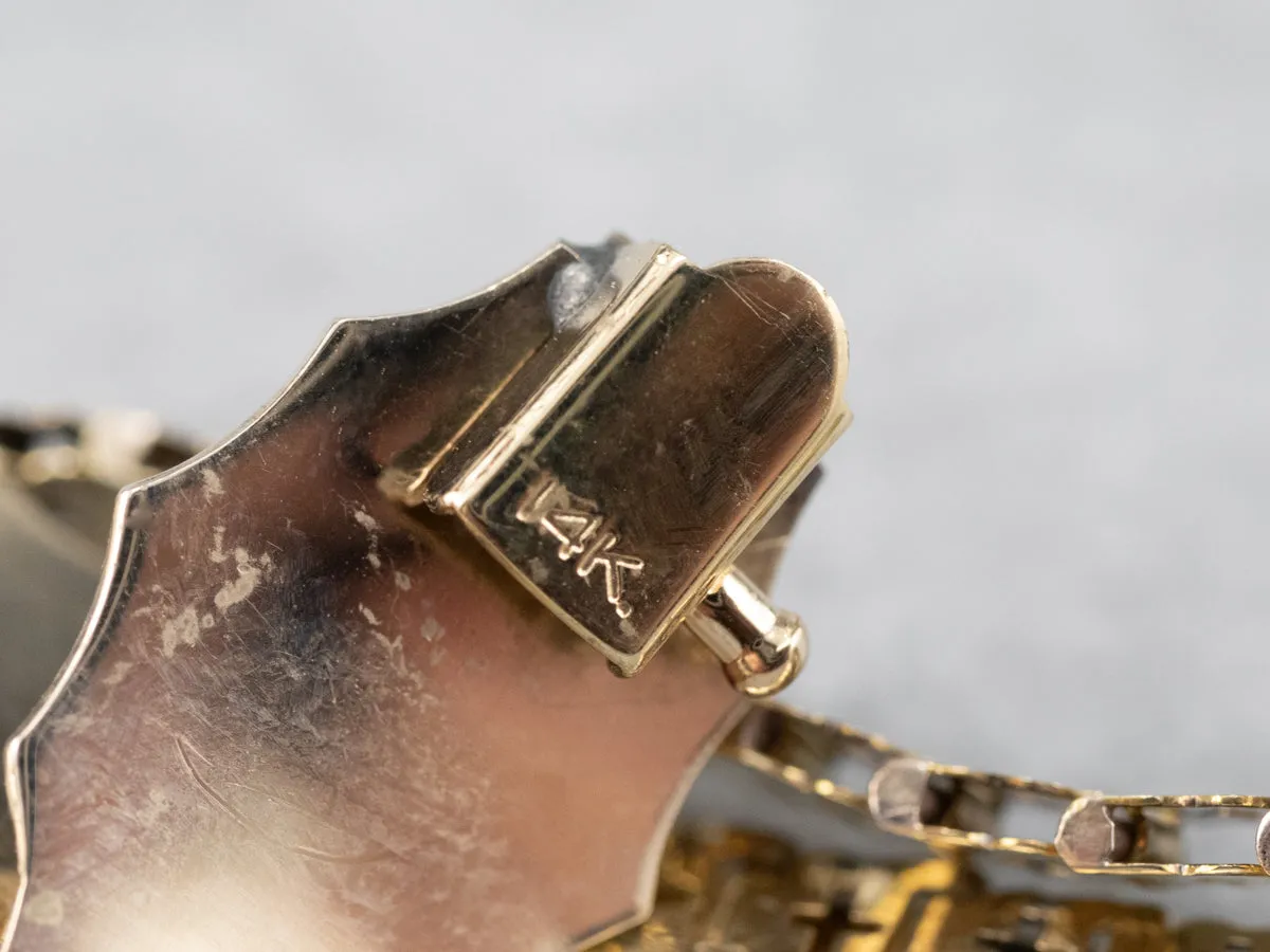 Victorian Revival Coral Repousse Gold Link Bracelet