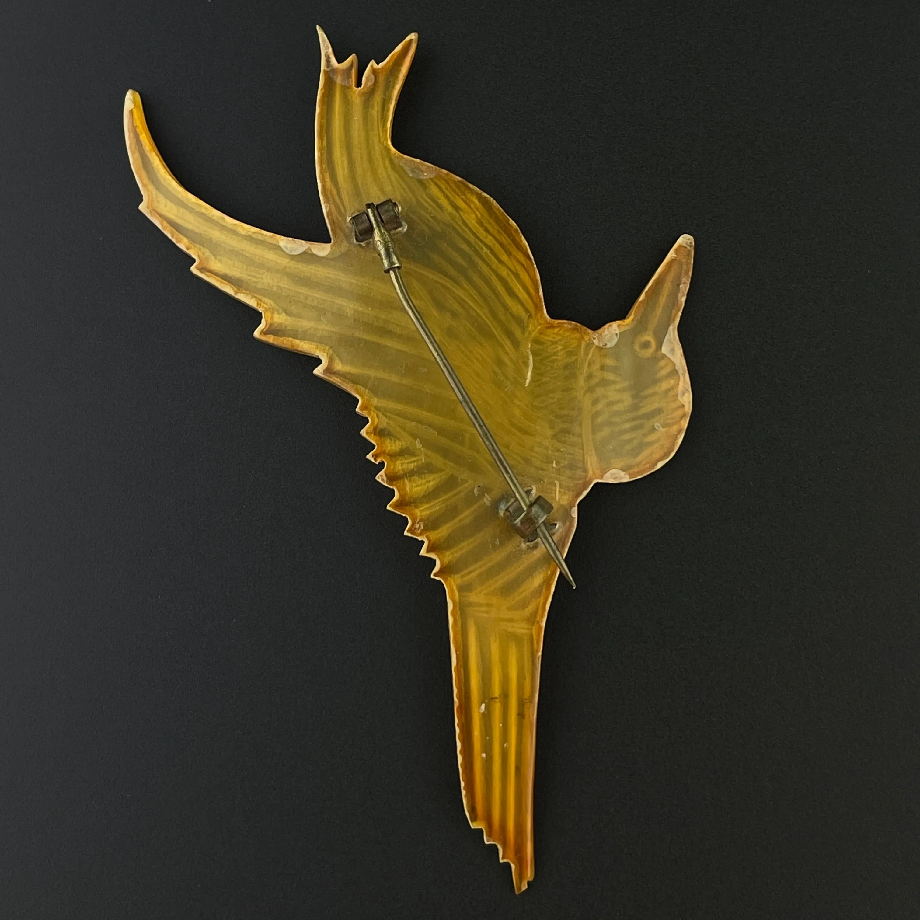 Vintage Art Deco Carved French Horn Bird Brooch