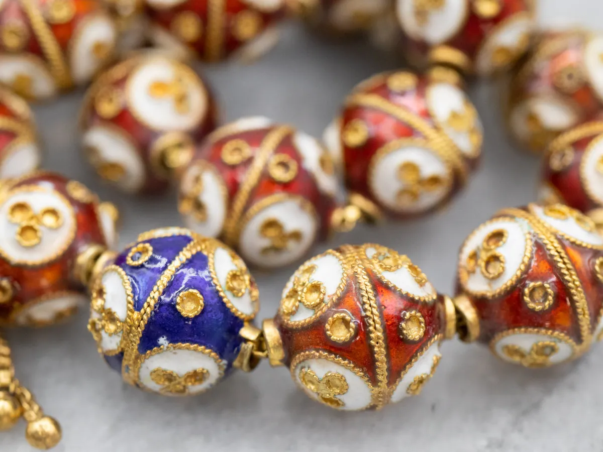 Vintage Cloisonn?? Beaded Gold Tassel Bracelet