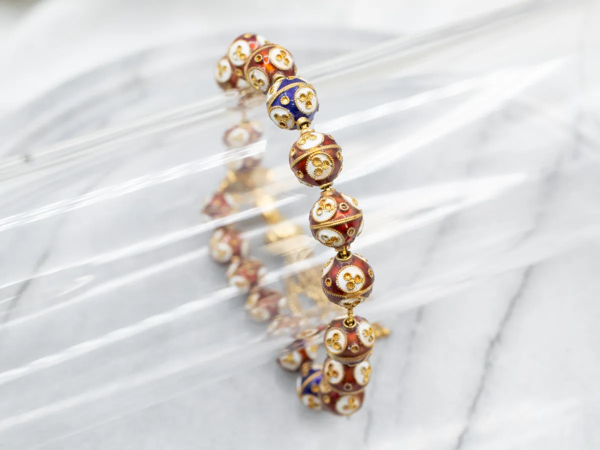 Vintage Cloisonn?? Beaded Gold Tassel Bracelet