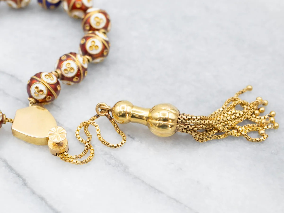 Vintage Cloisonn?? Beaded Gold Tassel Bracelet
