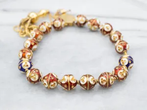 Vintage Cloisonn?? Beaded Gold Tassel Bracelet