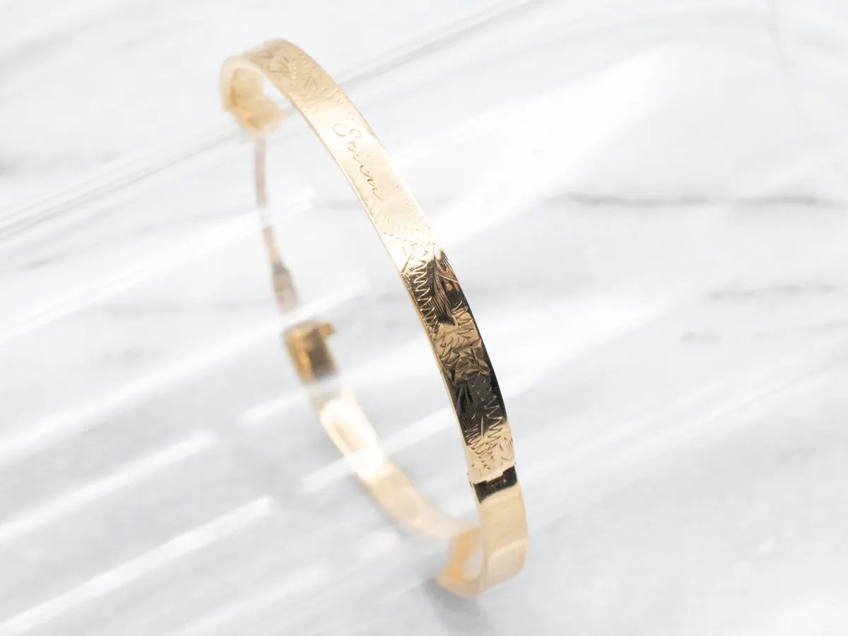 Vintage Gold "Erica" Hinged Etched Child's Bracelet