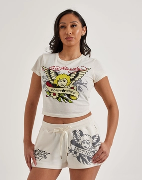 Vintage - inspired fashion Ed Hardy Rhinestone Cherub Baby Tee Casual wear options