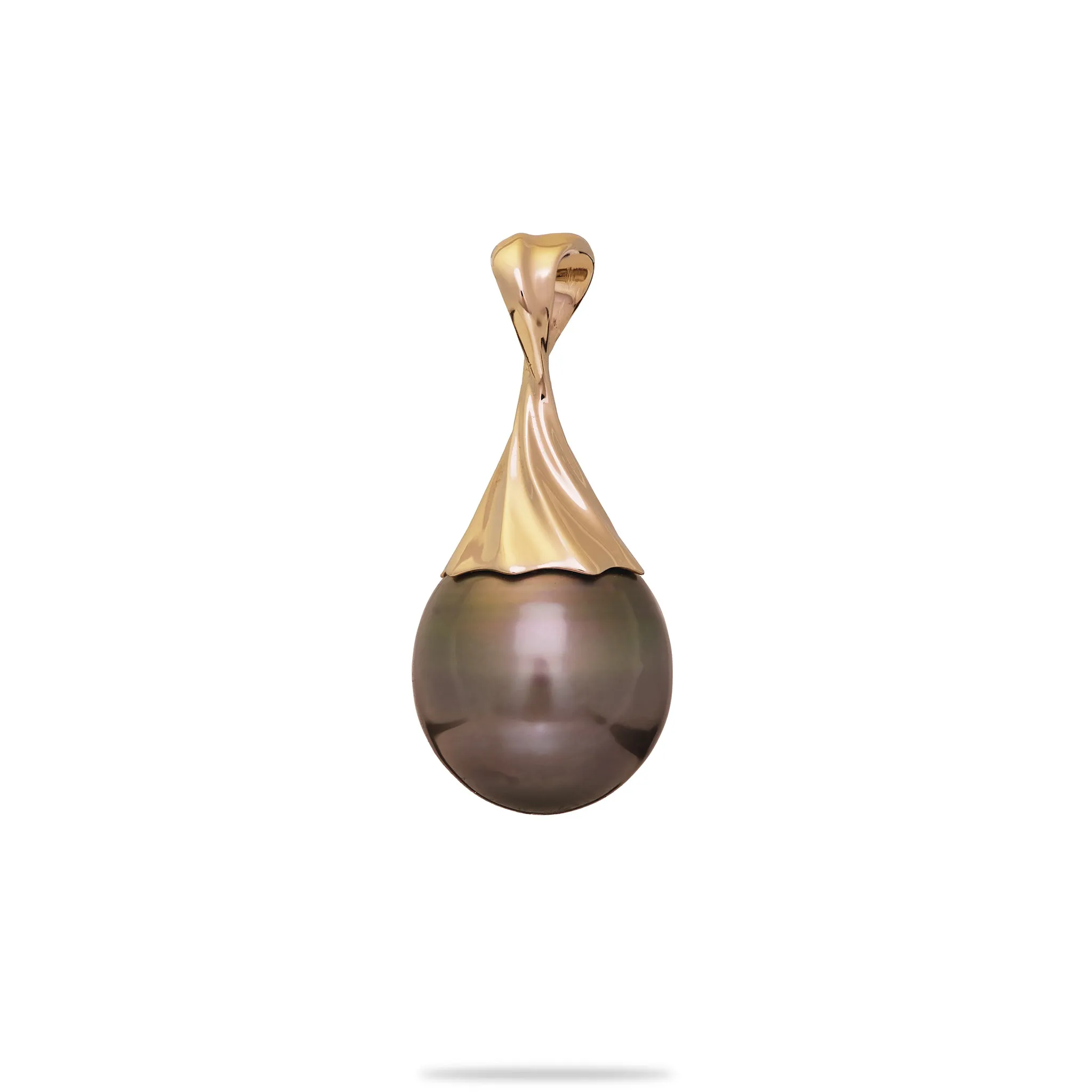 Waterfall Circle Tahitian Black Pearl Pendant in Gold - 12-14mm
