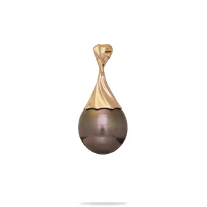 Waterfall Circle Tahitian Black Pearl Pendant in Gold - 12-14mm