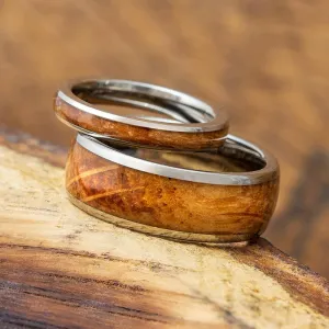 Whiskey Barrel Oak Wood His & Hers Titanium Rings