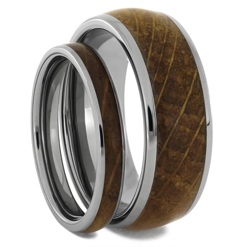 Whiskey Barrel Oak Wood His & Hers Titanium Rings