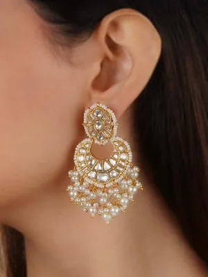 White Color Gold Plated Thappa Jadau Kundan Earrings - TJ-E122
