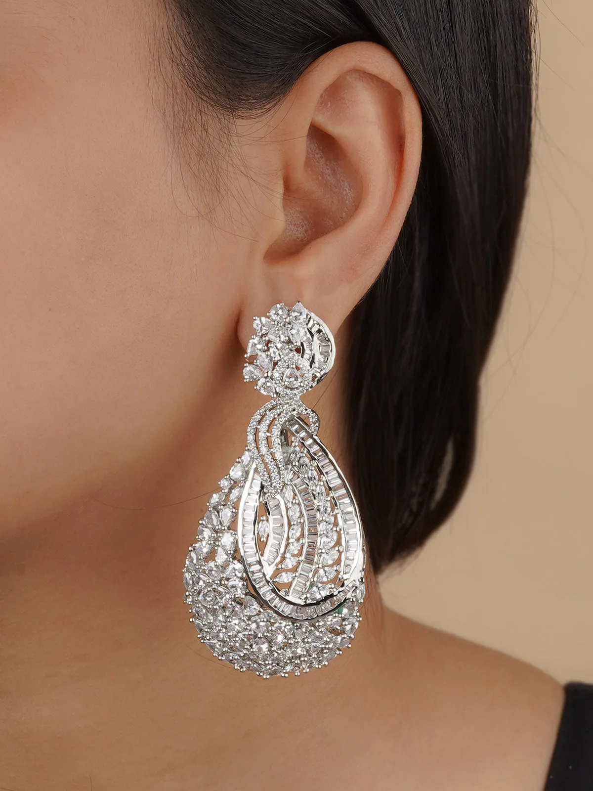 White Color Silver Plated Faux Diamond Earrings - CZEAR512