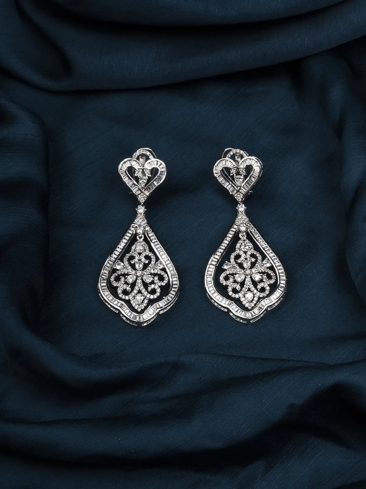 White Color Silver Plated Faux Diamond Earrings - CZEAR516