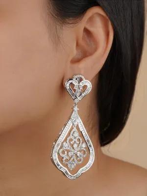 White Color Silver Plated Faux Diamond Earrings - CZEAR516
