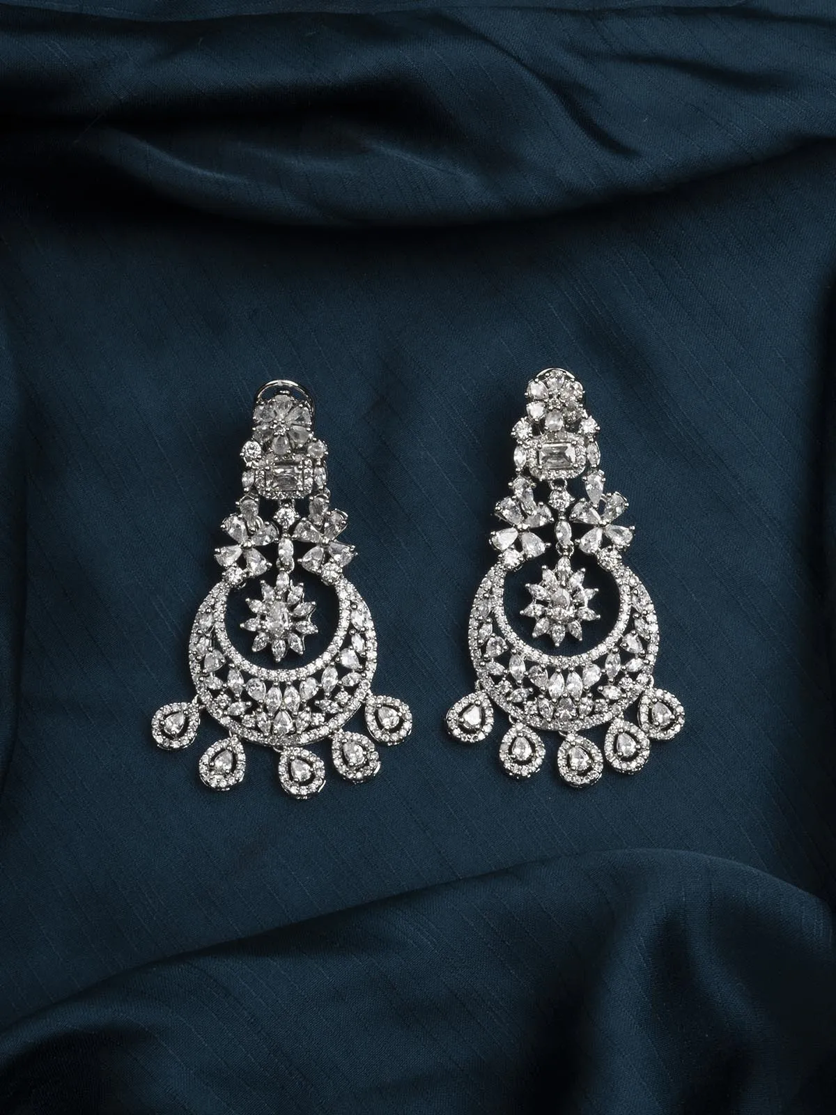White Color Silver Plated Faux Diamond Earrings - CZEAR536
