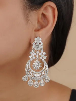 White Color Silver Plated Faux Diamond Earrings - CZEAR536