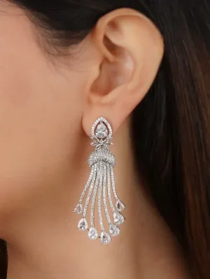 White Color Silver Plated Faux Diamond Earrings - CZEAR575