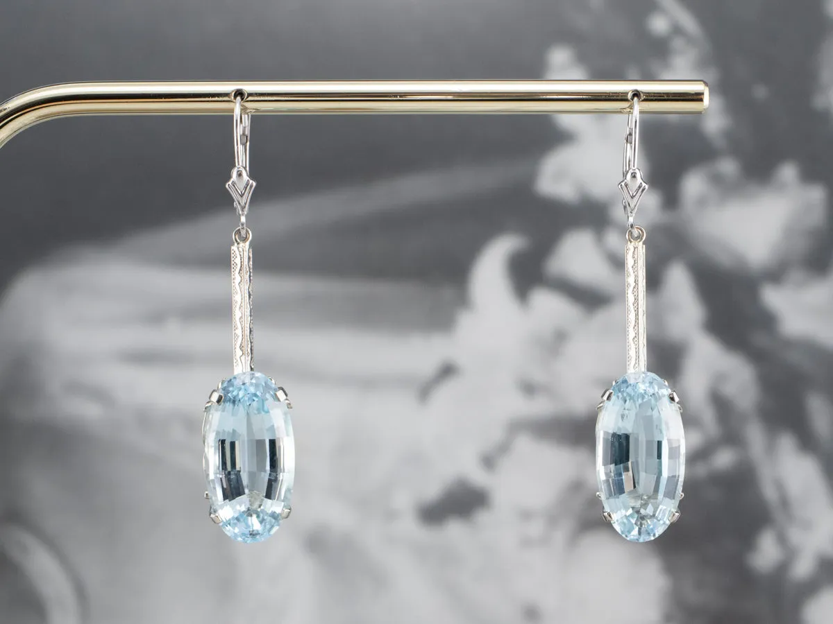 White Gold Blue Topaz Drop Earrings