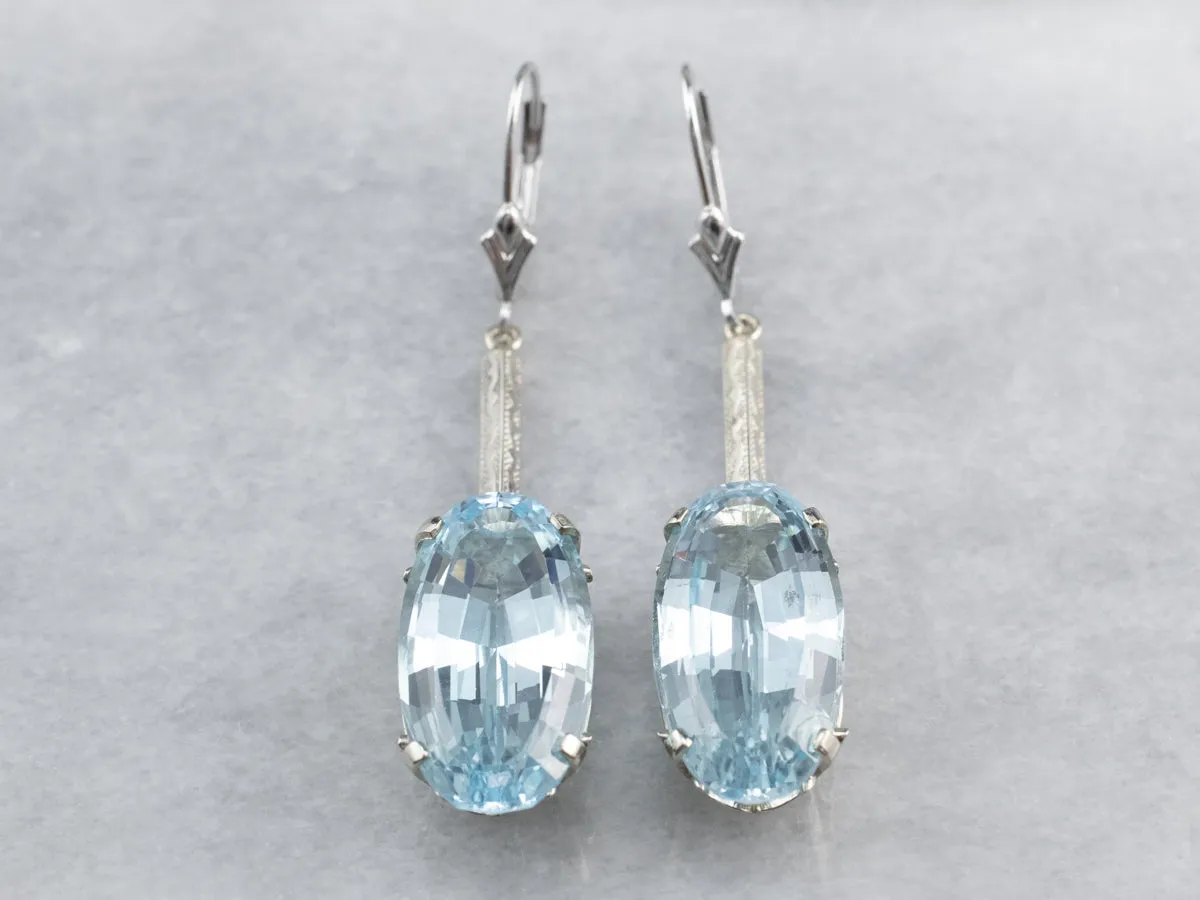 White Gold Blue Topaz Drop Earrings