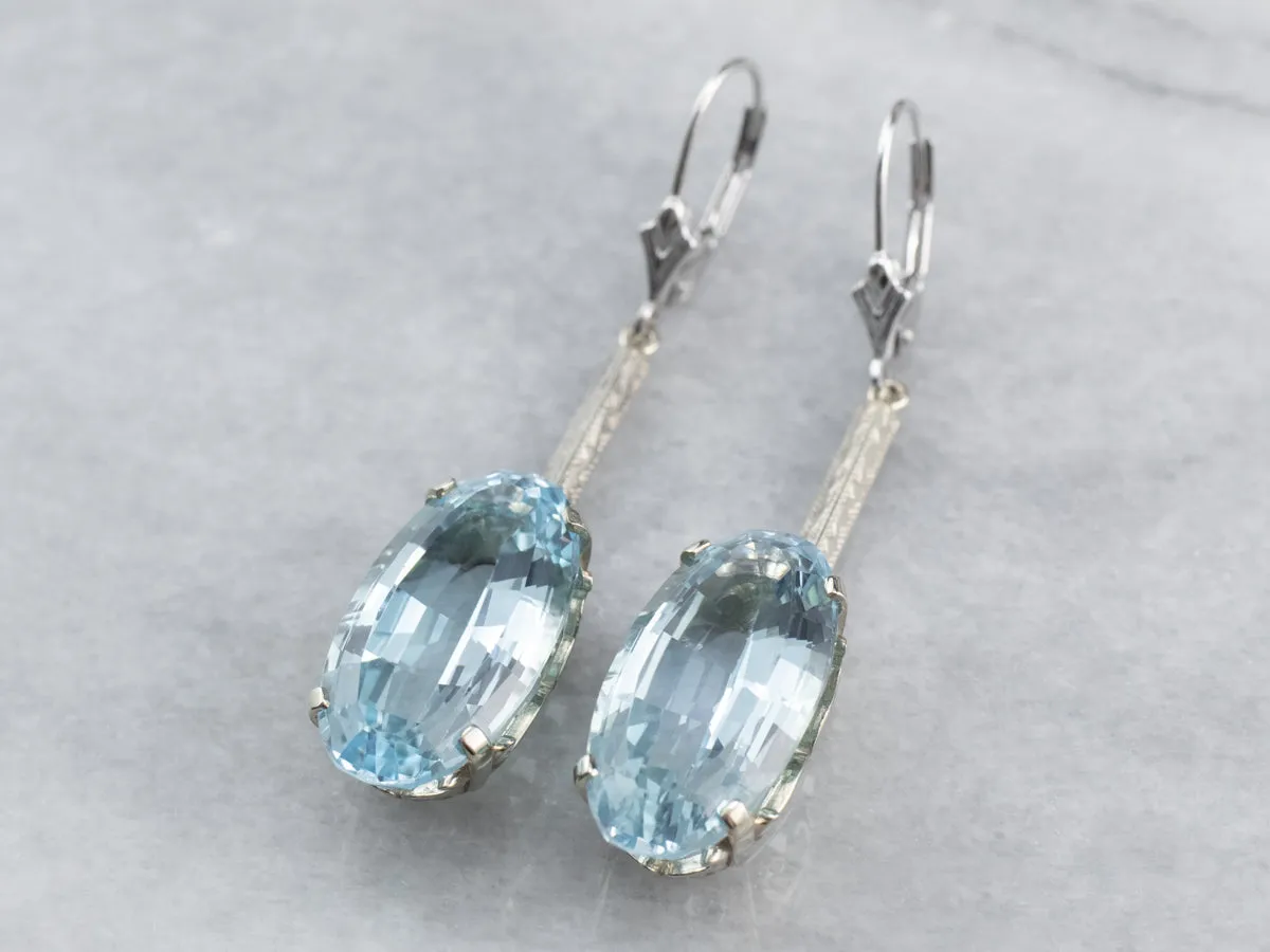 White Gold Blue Topaz Drop Earrings