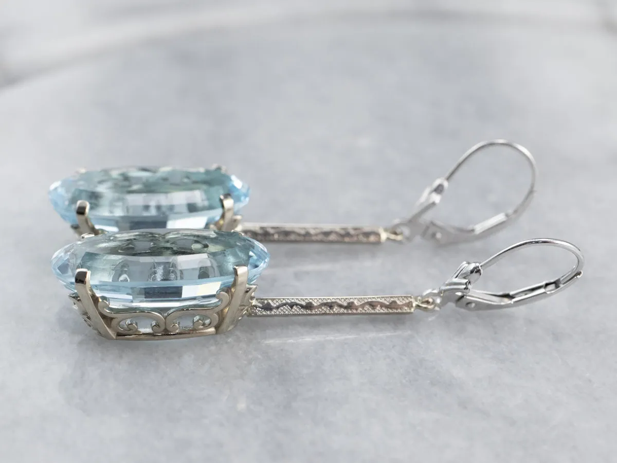White Gold Blue Topaz Drop Earrings