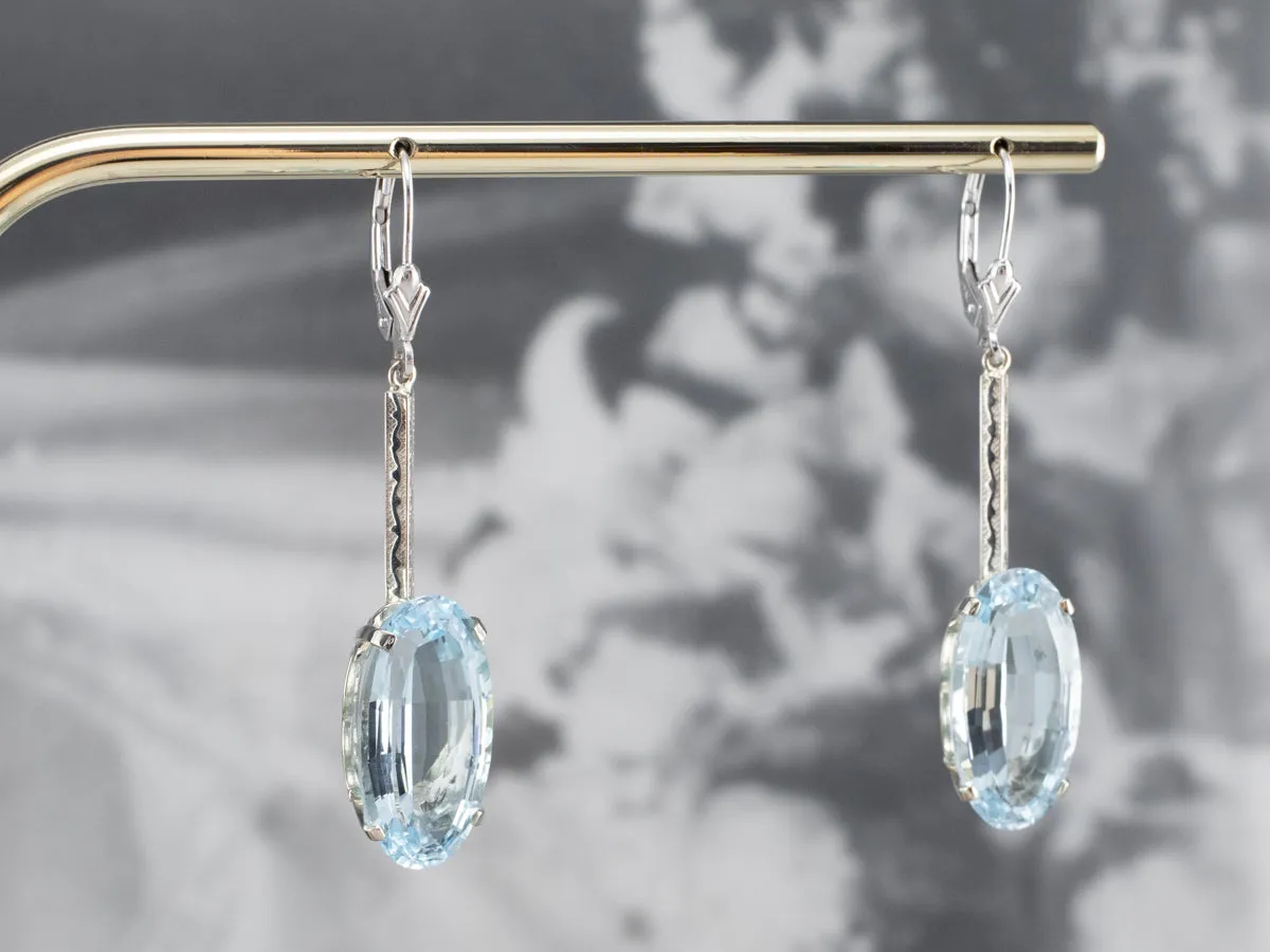 White Gold Blue Topaz Drop Earrings