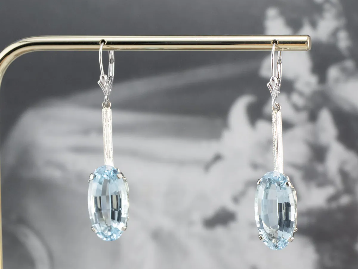 White Gold Blue Topaz Drop Earrings