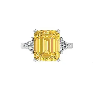 White Gold Emerald Cut Citrine Ring Version 2
