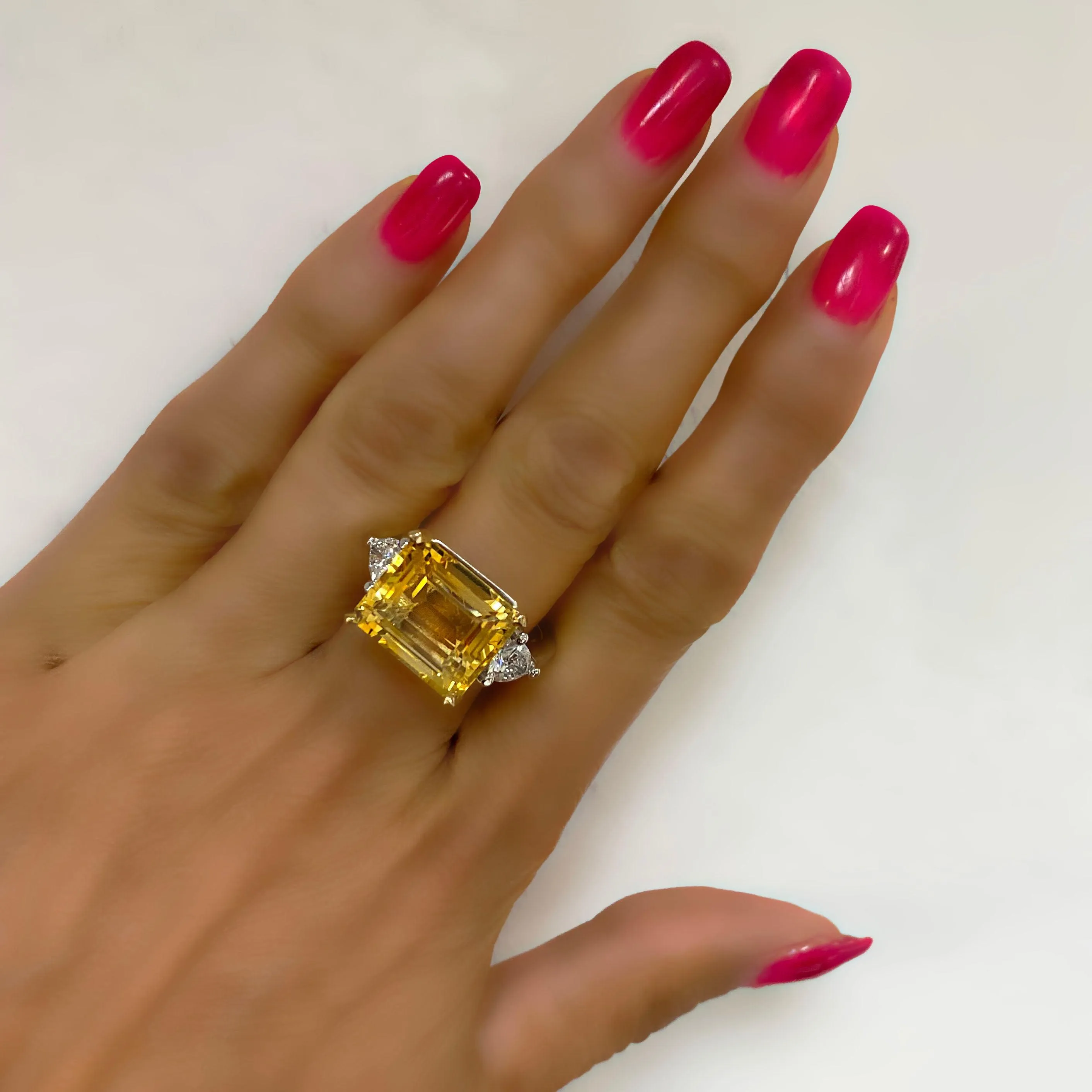 White Gold Emerald Cut Citrine Ring