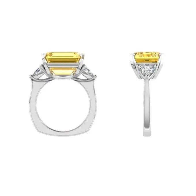 White Gold Emerald Cut Citrine Ring
