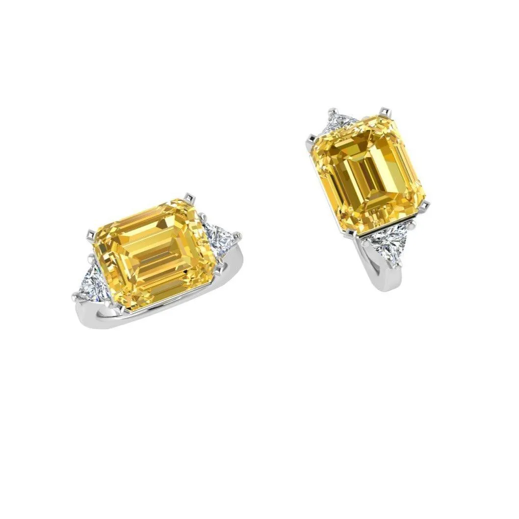 White Gold Emerald Cut Citrine Ring