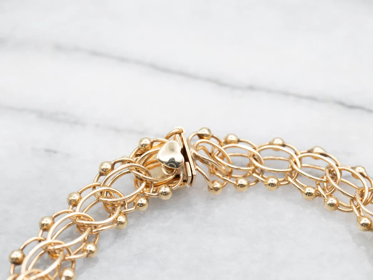 Woven Fancy Link Gold Beaded Bracelet
