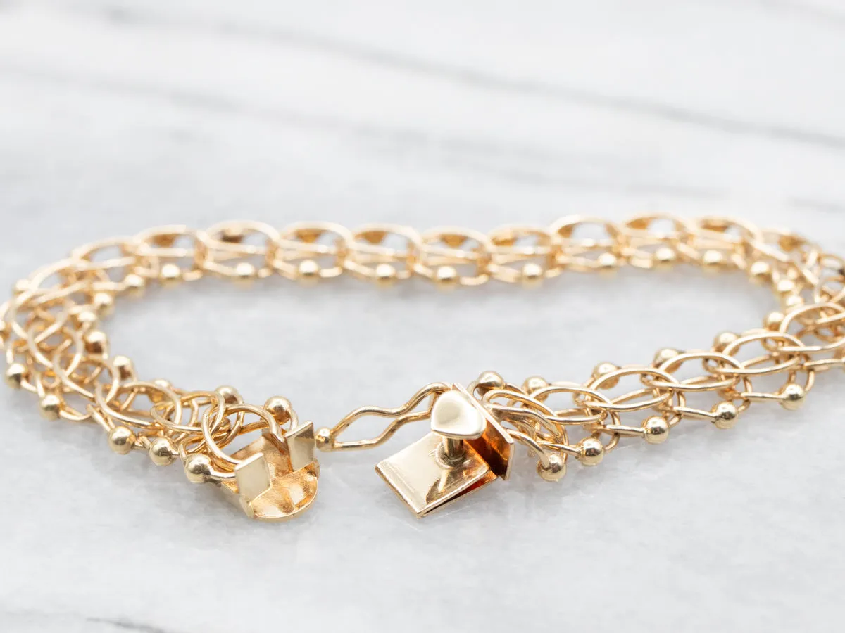 Woven Fancy Link Gold Beaded Bracelet