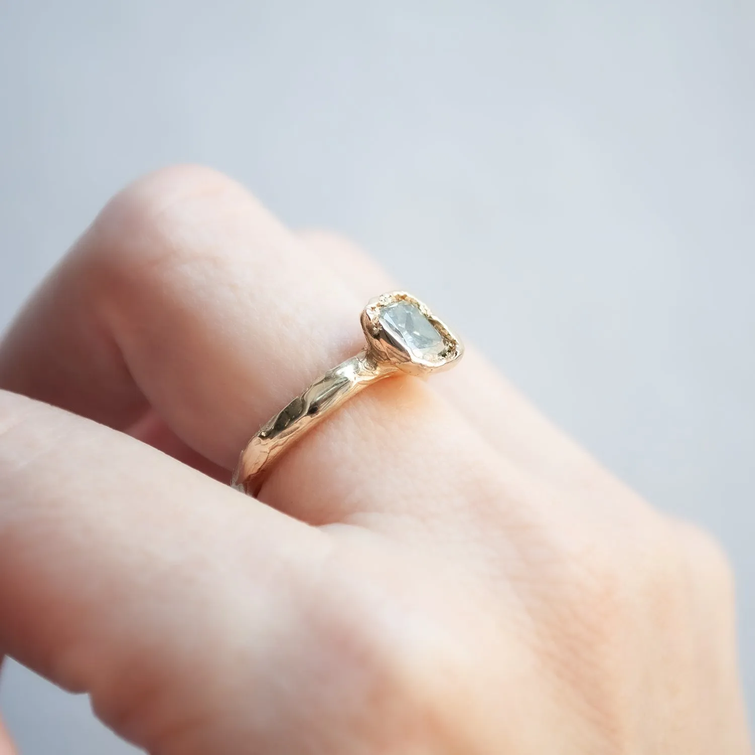 X Icy Gray Green Diamond Organic Ring