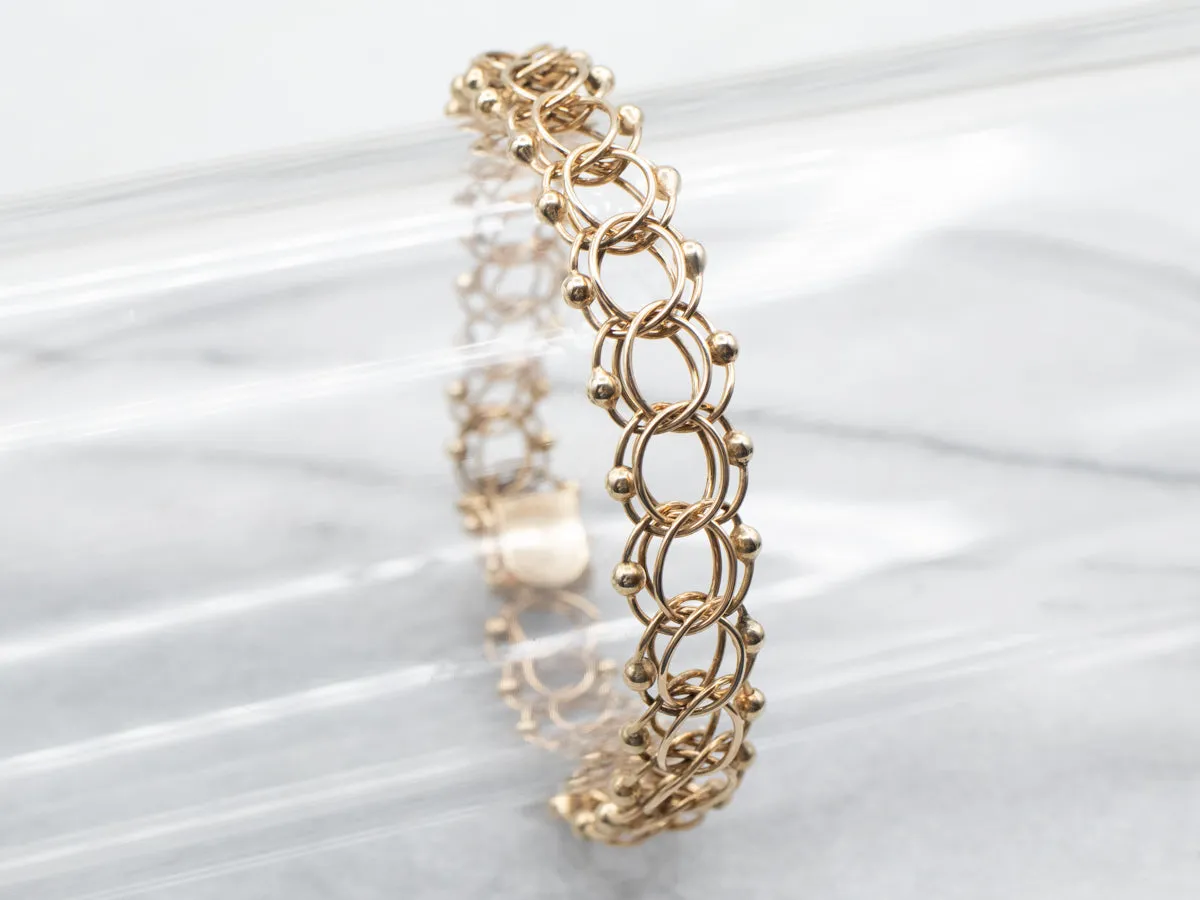Yellow Gold Double Curb Bracelet with Ball Accents