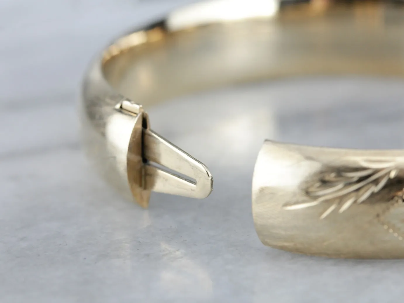Yellow Gold Etched Bangle Bracelet