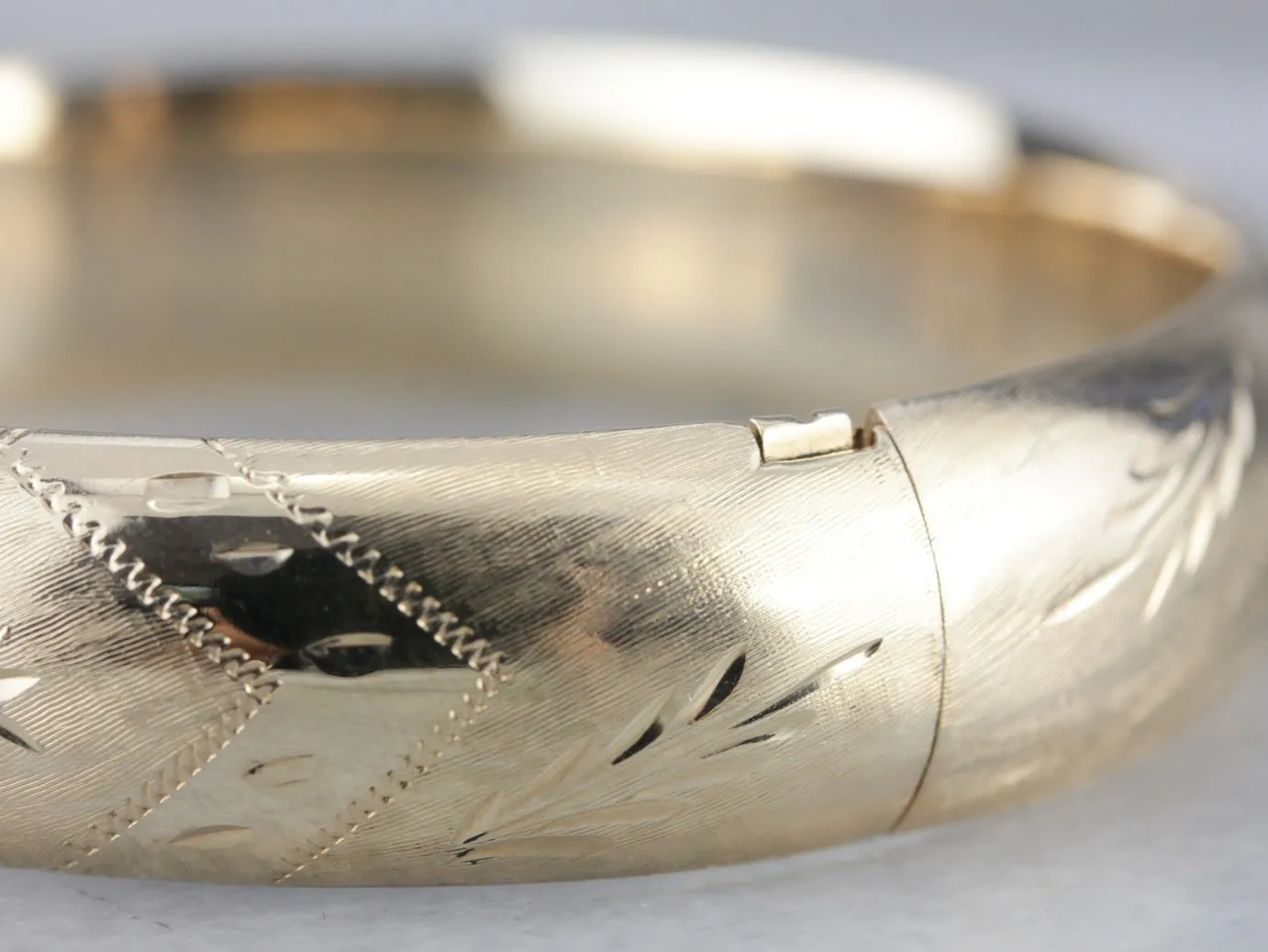 Yellow Gold Etched Bangle Bracelet