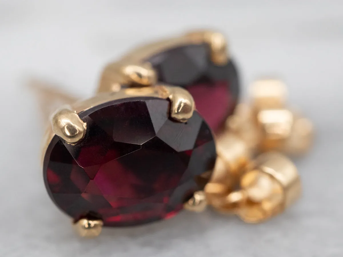 Yellow Gold Pyrope Garnet Solitaire Stud Earrings