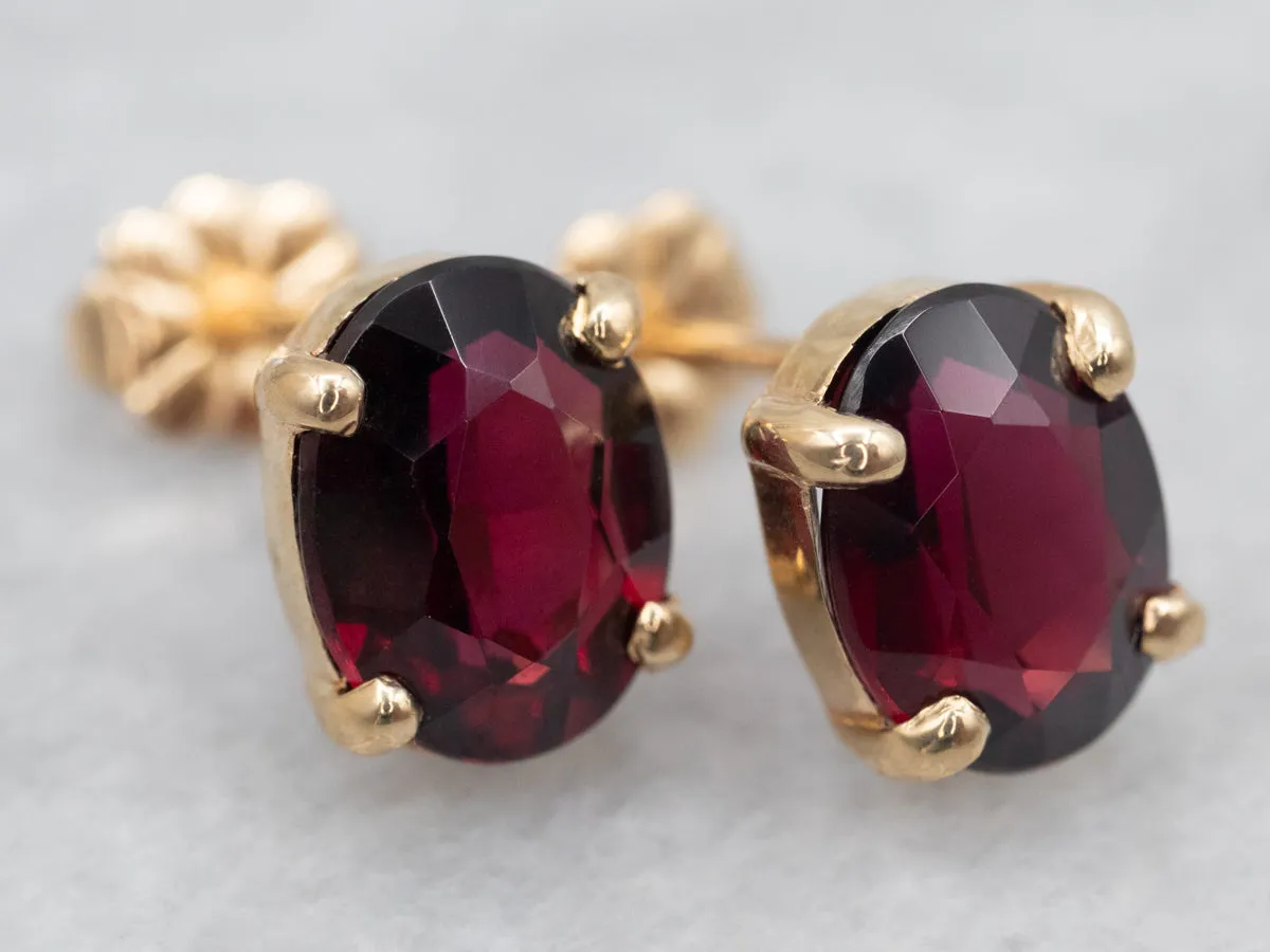 Yellow Gold Pyrope Garnet Solitaire Stud Earrings