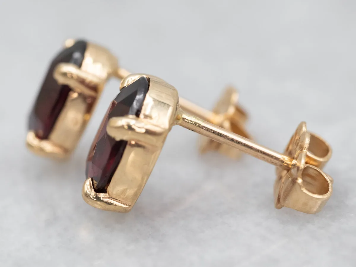 Yellow Gold Pyrope Garnet Solitaire Stud Earrings