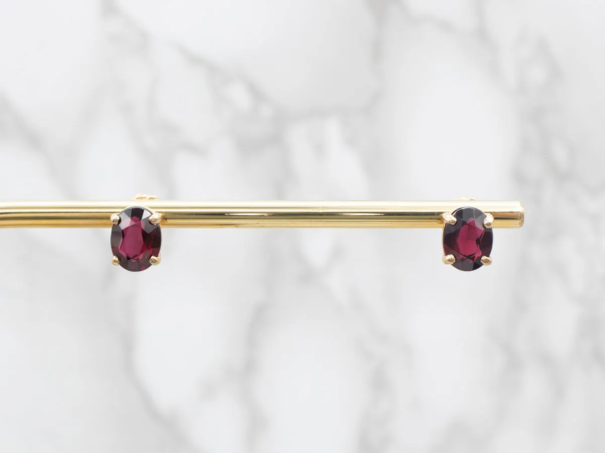 Yellow Gold Pyrope Garnet Solitaire Stud Earrings