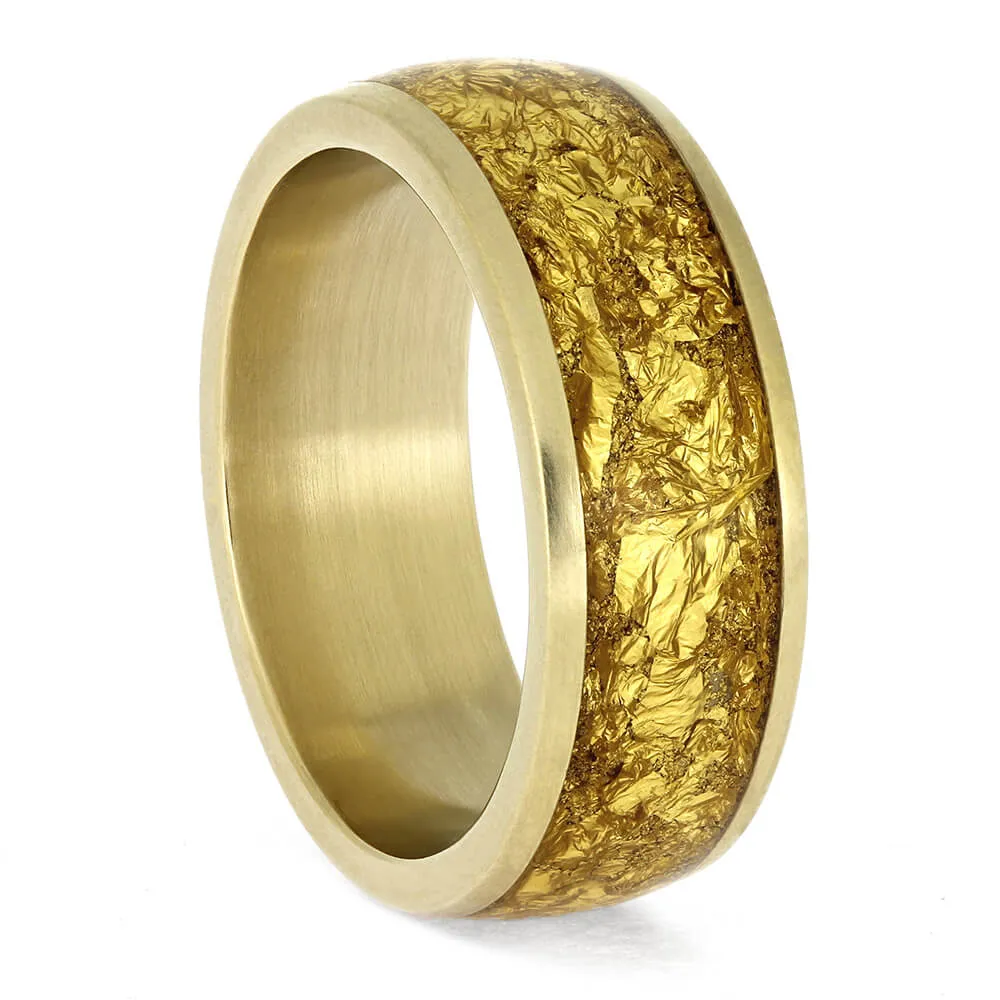 Yellow Gold Wedding Band Set with Gold Foil Inlays
