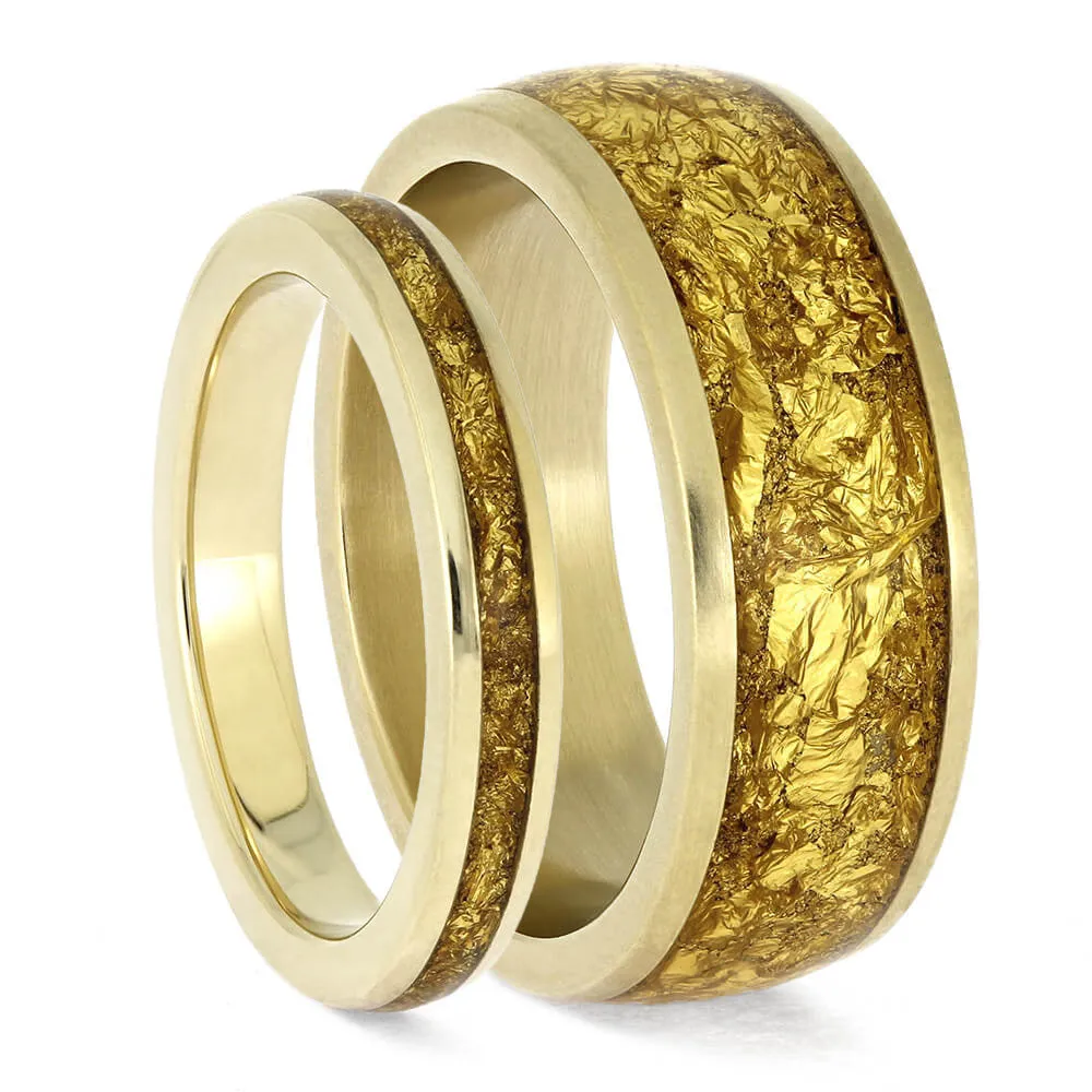 Yellow Gold Wedding Band Set with Gold Foil Inlays