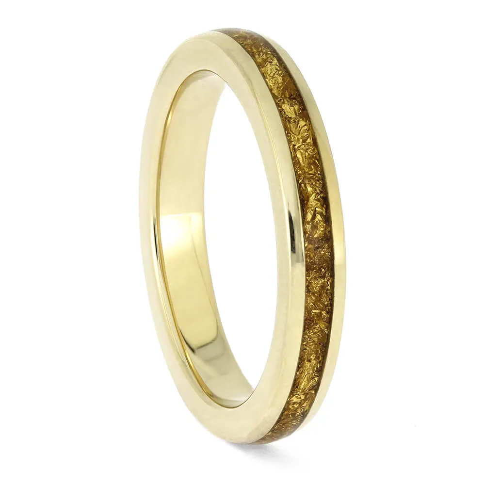 Yellow Gold Wedding Band Set with Gold Foil Inlays