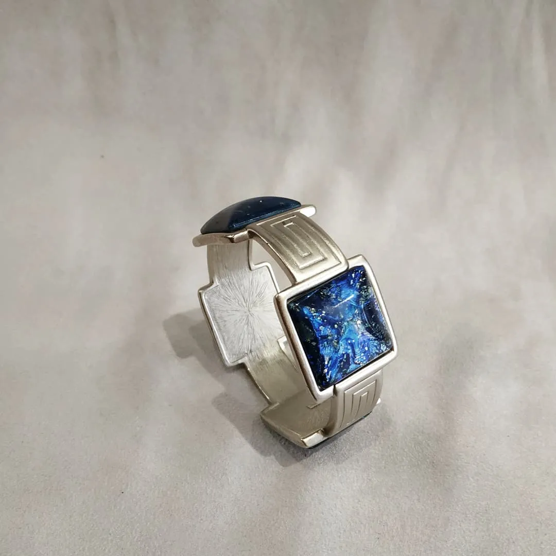 Yves Saint Laurent Silver Blue Bracelet with Dichroic Glass