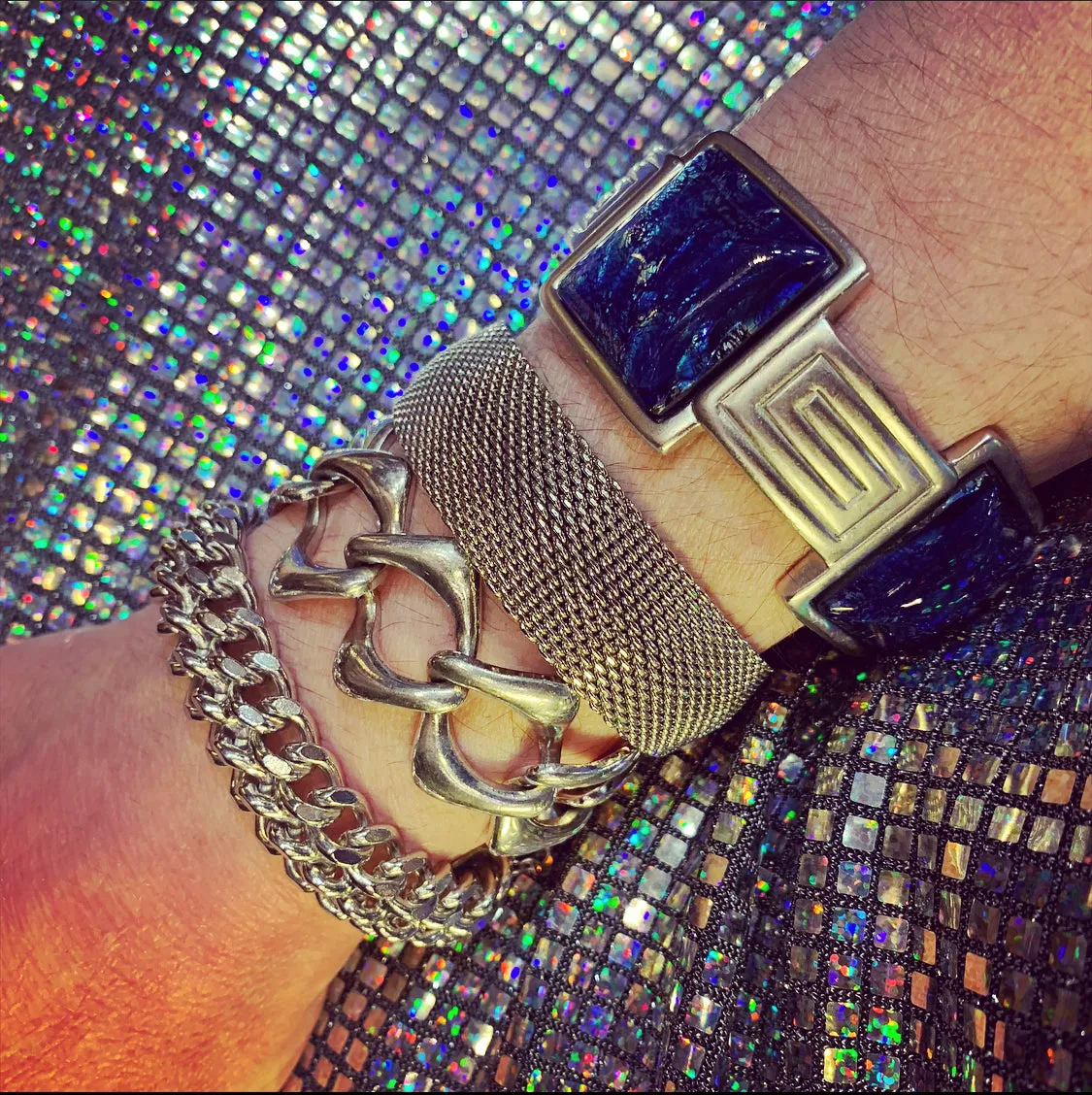 Yves Saint Laurent Silver Blue Bracelet with Dichroic Glass