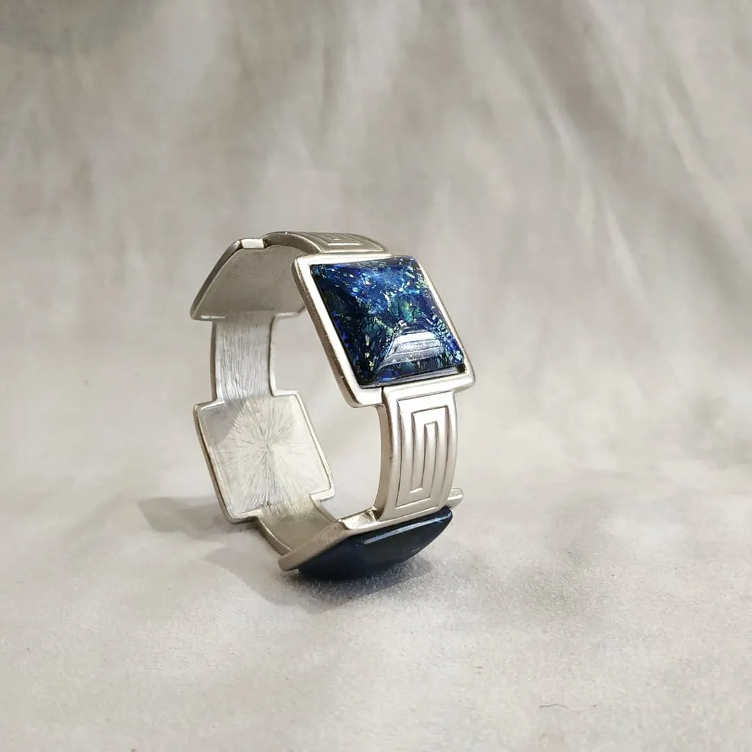 Yves Saint Laurent Silver Blue Bracelet with Dichroic Glass