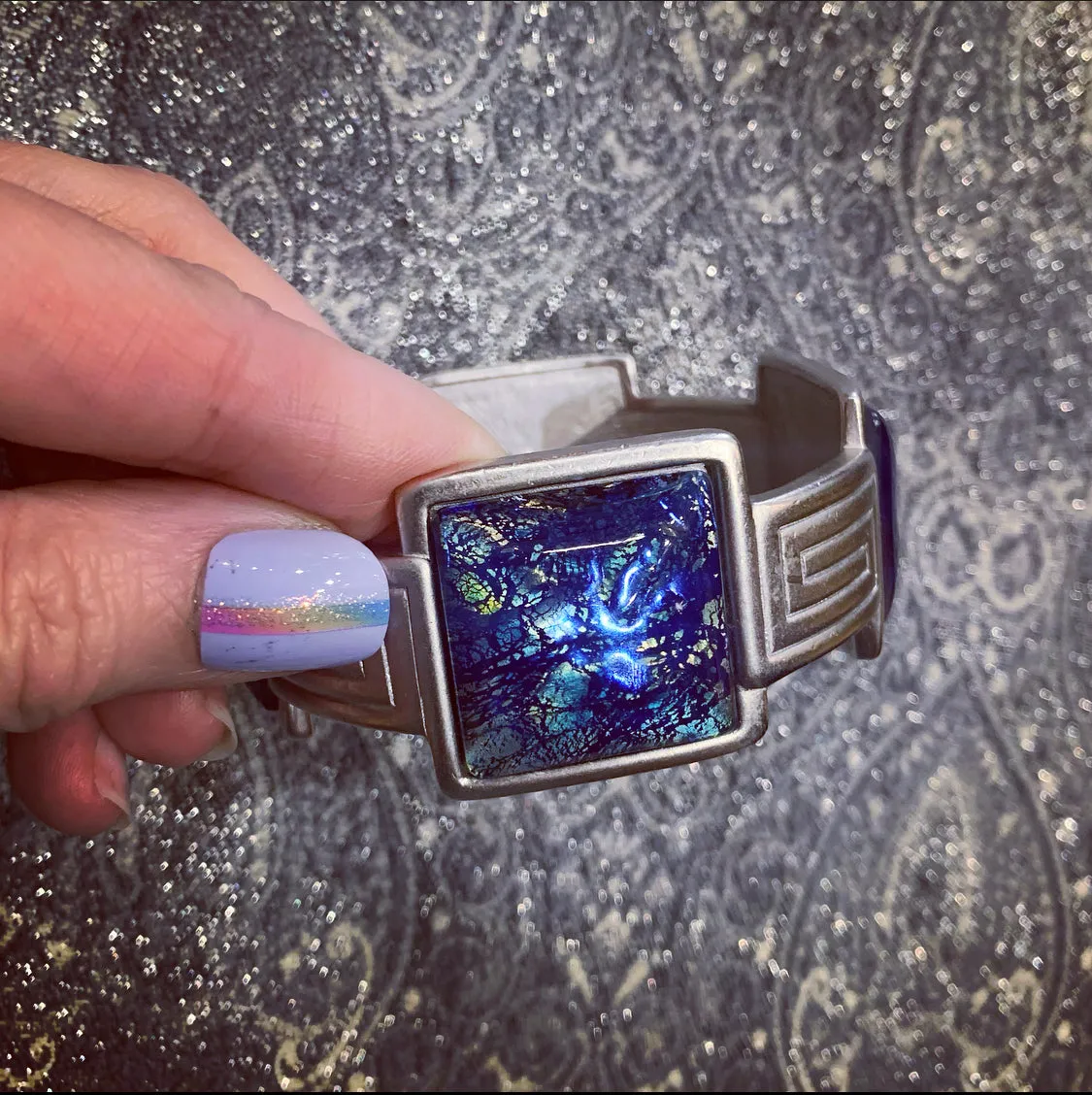 Yves Saint Laurent Silver Blue Bracelet with Dichroic Glass