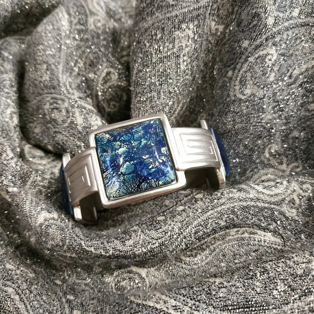 Yves Saint Laurent Silver Blue Bracelet with Dichroic Glass