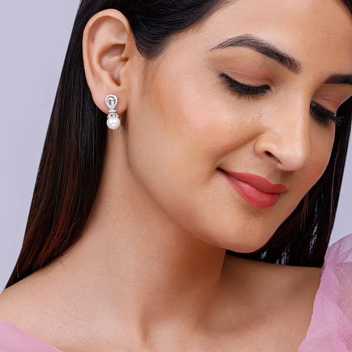 Zircon Pearl Drop Earrings