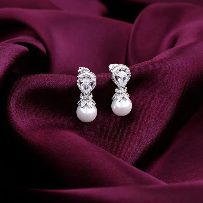 Zircon Pearl Drop Earrings